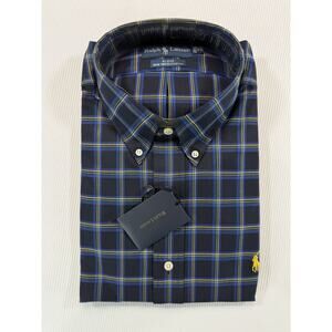 Ralph Lauren Blake XL Navy Plaid Button Down Dress Shirt Two Ply Cotton NWT